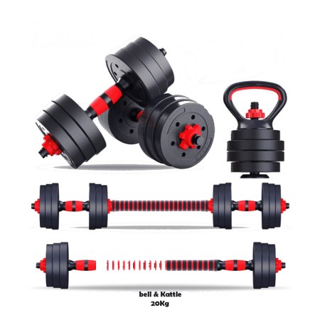 (3 In 1) 20Kg Dumbbell Set for Dumbbell, Barbell & Kattle Dumbbell