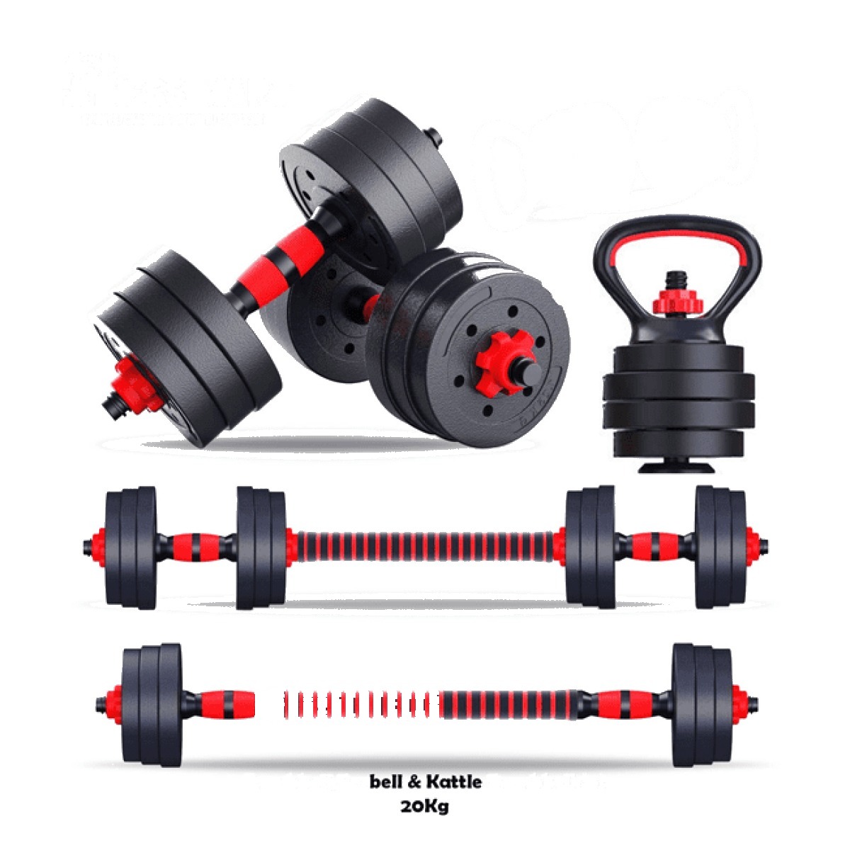 (3 In 1) 20Kg Dumbbell Set for Dumbbell, Barbell & Kattle Dumbbell