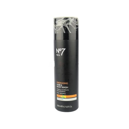 No7 Men Energizing Hair and Body Wash 200mL – Made in UK | Refreshing Shampoo & Body Cleanser for Hair and Body