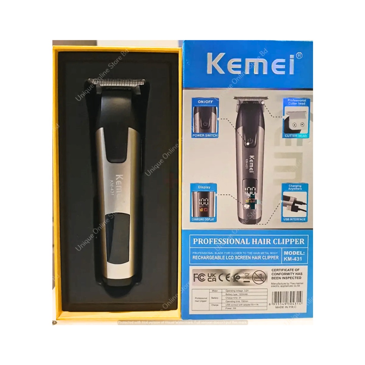 Kemei KM-431 Rechargeable LCD Screen Professional Hair Trimmer for Men