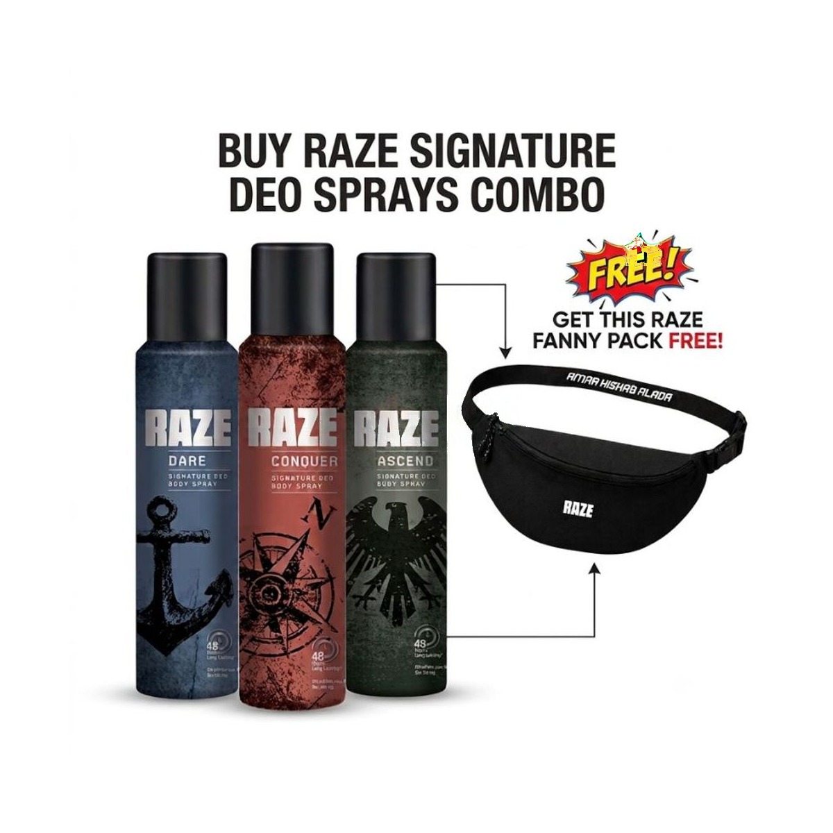 Buy RAZE Signature Body Spray Combo 3 x 120ml & Get Fanny Pack Free