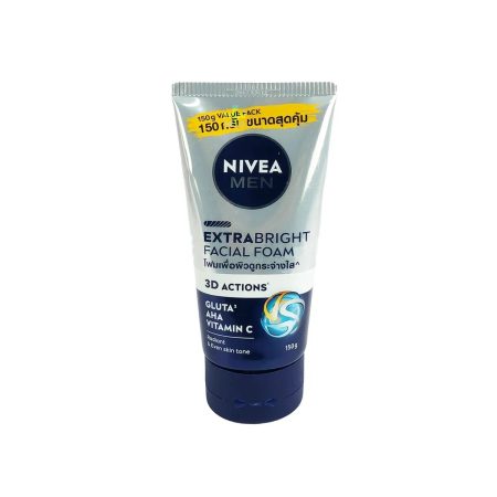 NIVEA Men Extra Bright 3D Action Gluta AHA Vitamin C Facial Foam 150g – Radiant & Even Skin Tone Face Wash
