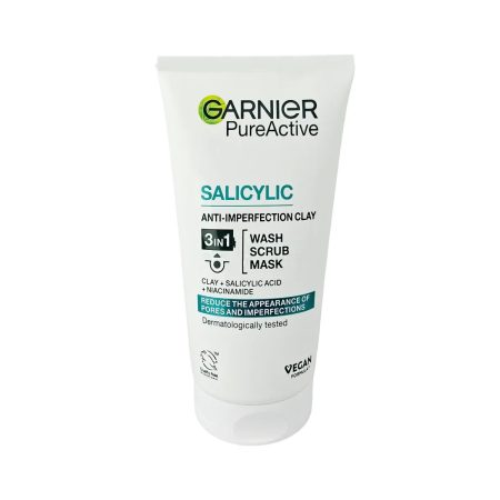 Garnier Pure Active 3-in-1 Anti-Imperfection Clay (Wash Scrub Mask) with Salicylic Acid + Niacinamide 150ml
