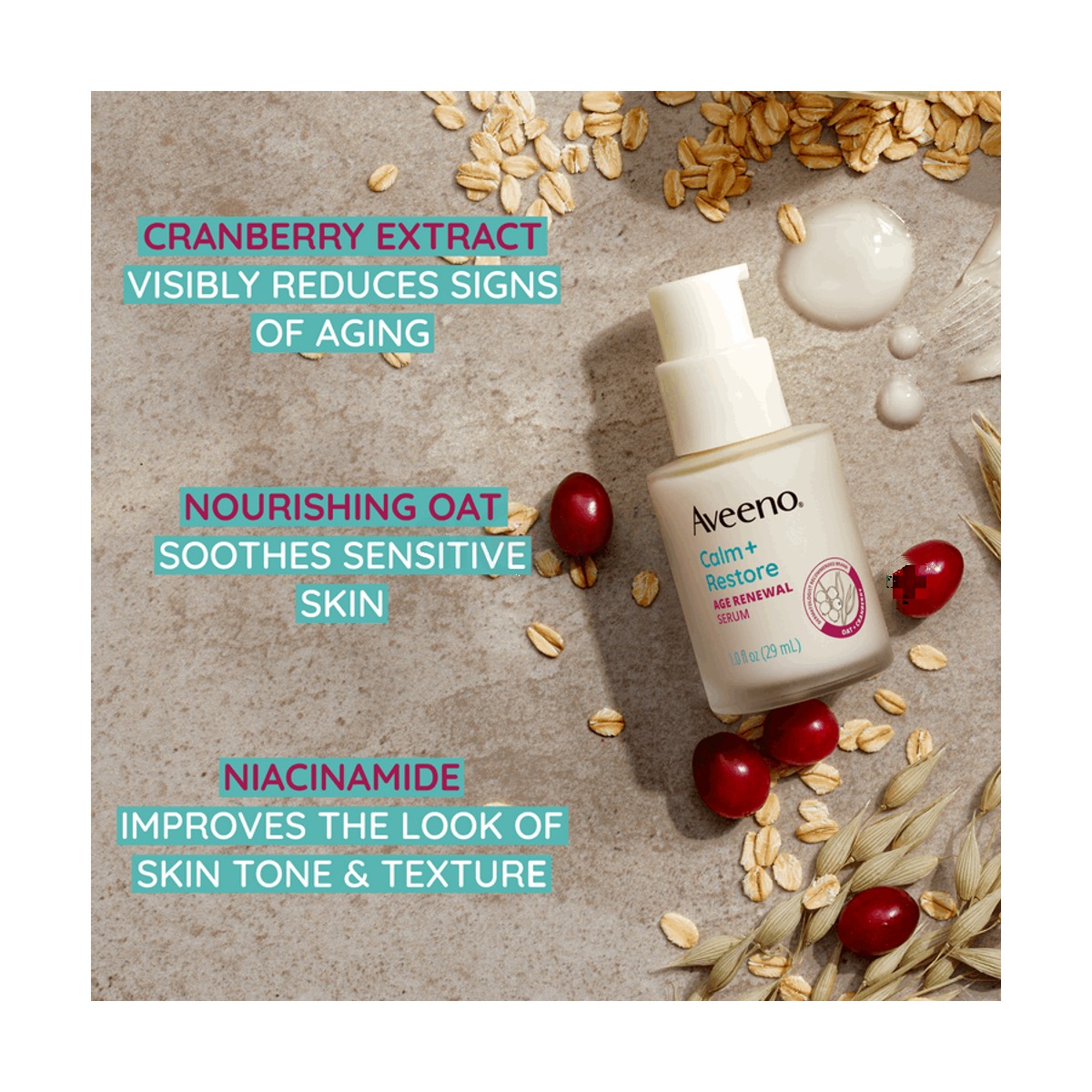 Aveeno Calm + Restore Fragrance Free Age Renewal Serum for Sensitive Skin