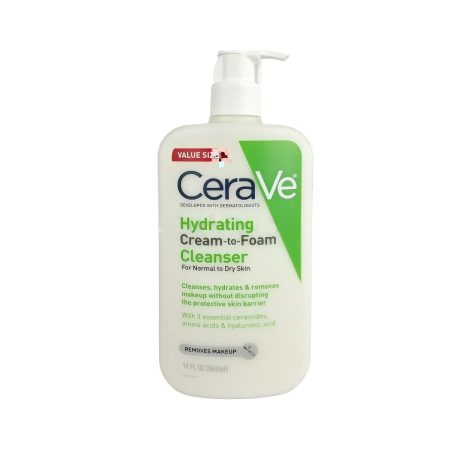 CeraVe Hydrating Cream-to-Foam Cleanser for Normal to Dry Skin – 562ml (Made in USA)