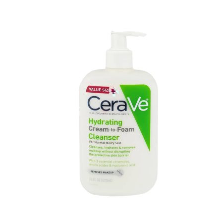 CeraVe Hydrating Cream-to-Foam Facial Cleanser with Hyaluronic Acid for Normal to Dry Skin 473ml