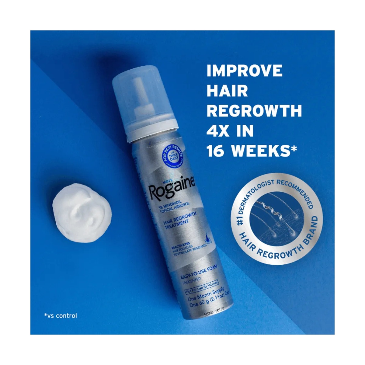Men's Rogaine Hair Regrowth Treatment 5% Minoxidil Topical Aerosol 60g