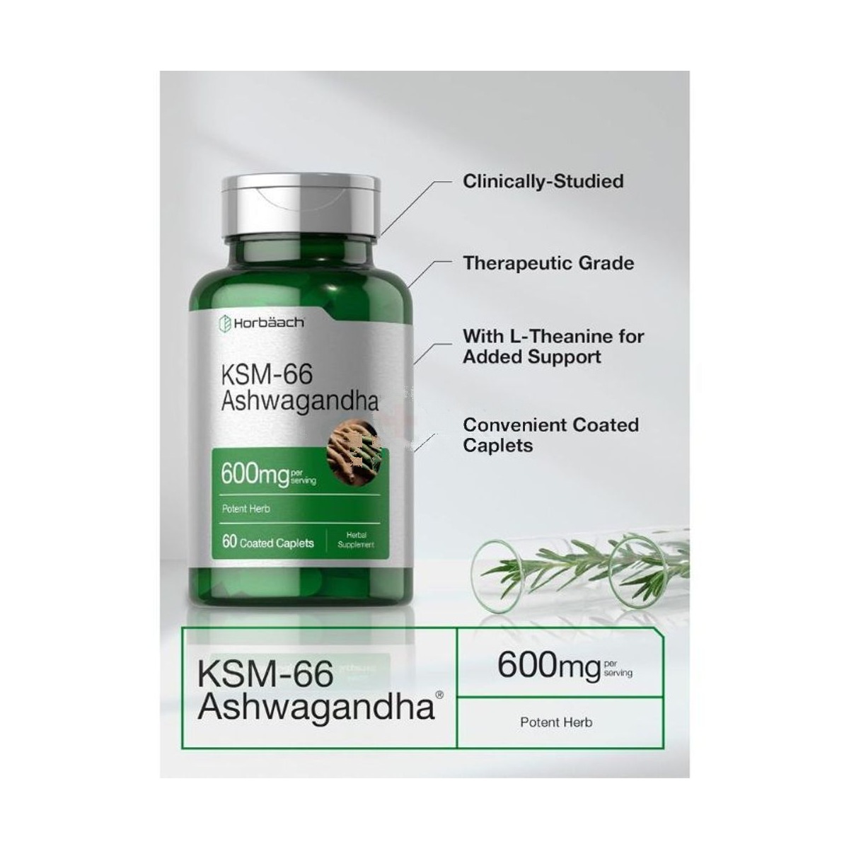 Horbaach KSM-66 Ashwagandha 600mg with L-Theanine 60 Caplets