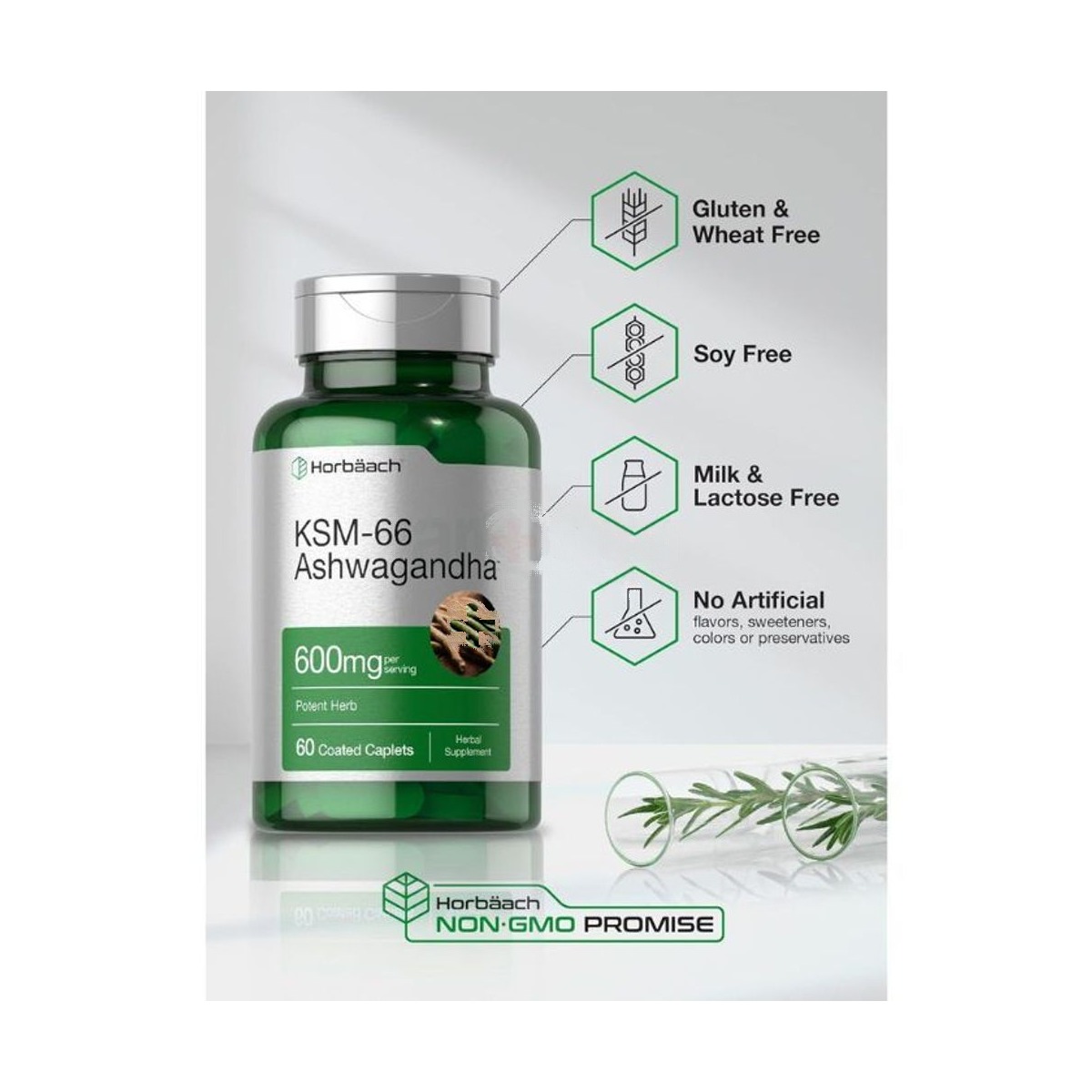 Horbaach KSM-66 Ashwagandha 600mg with L-Theanine 60 Caplets