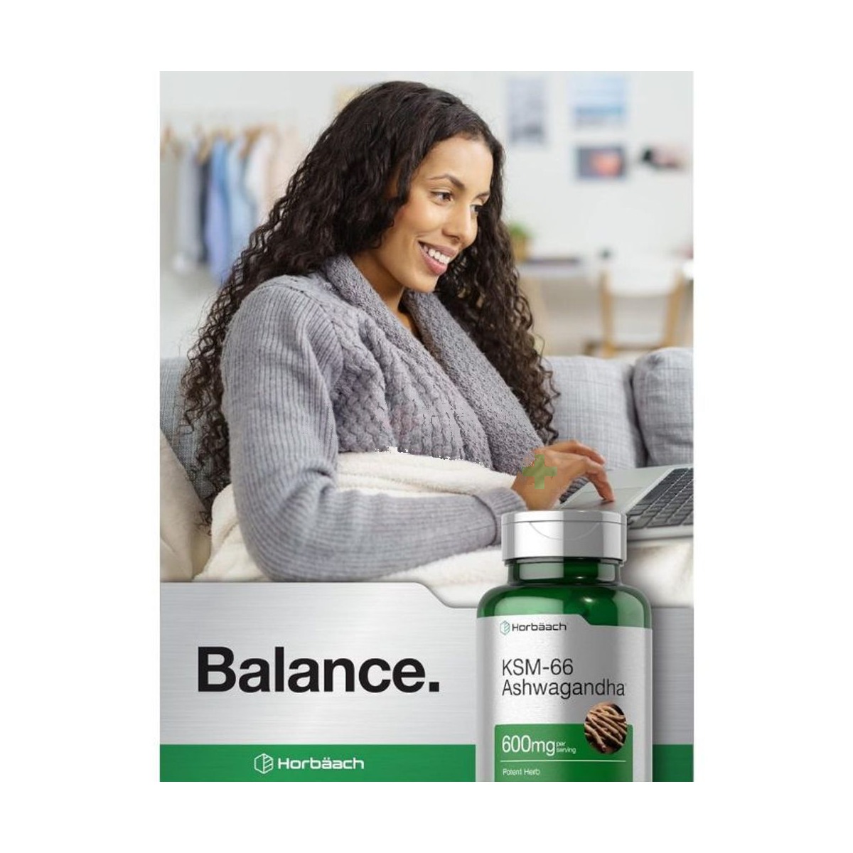 Horbaach KSM-66 Ashwagandha 600mg with L-Theanine 60 Caplets