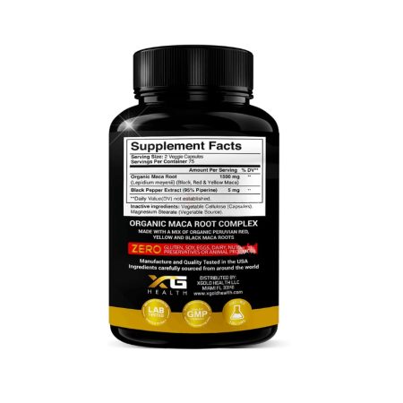 X Gold Health Organic Maca Root Powder Capsules 1500mg with Black | Red & Yellow Peruvian Maca Root 150 Caps