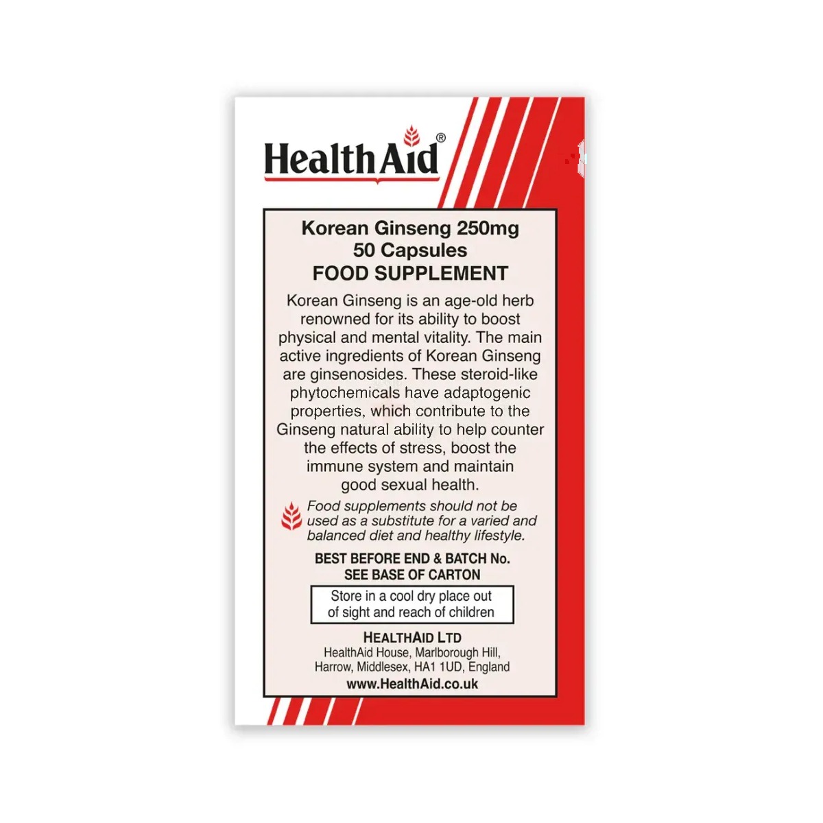Healthaid Korean Ginseng 250mg 50 Capsule