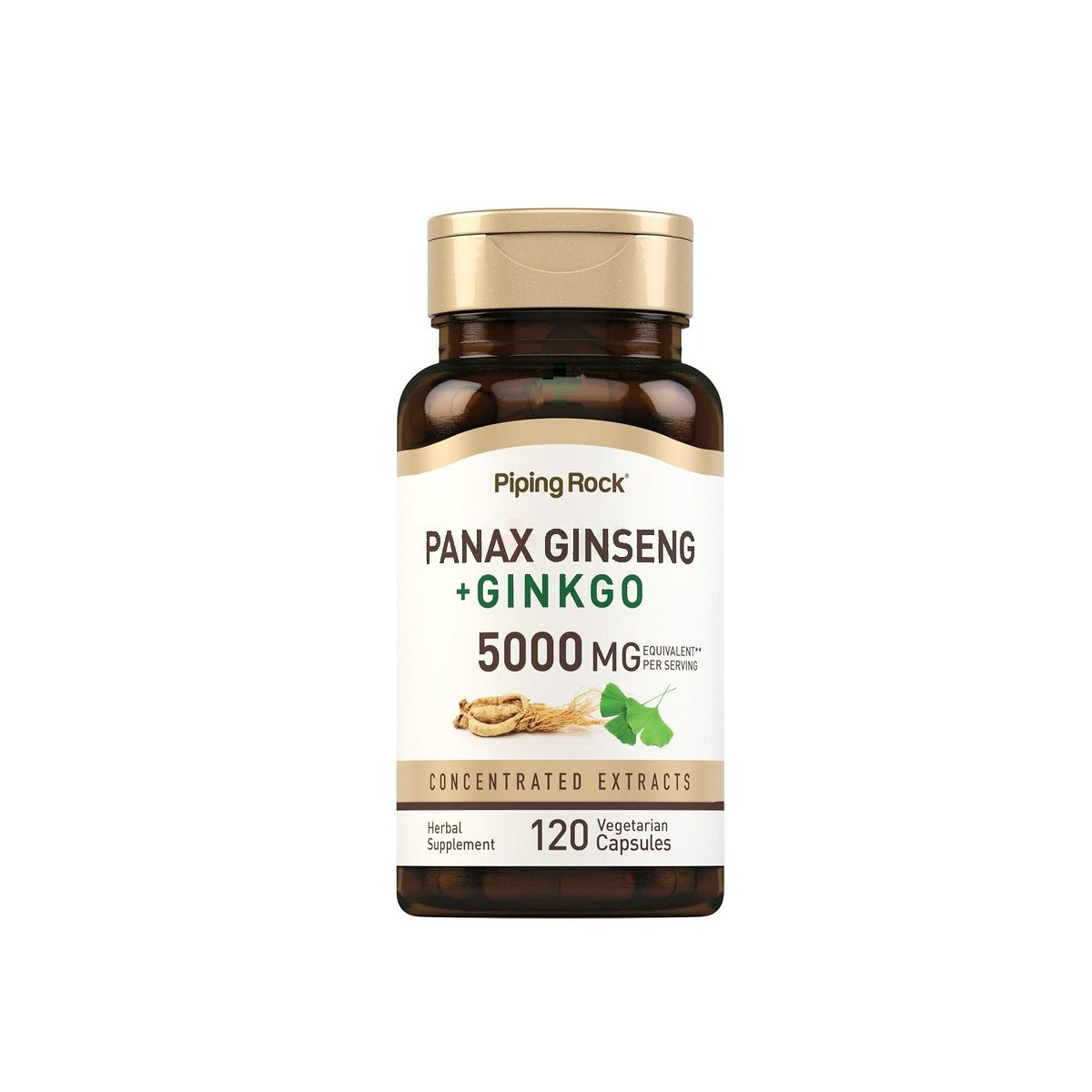 Piping Rock Panax Ginseng Capsules | 5000 mg | 120 Count | with Ginkgo Biloba | Vegetarian, Non-GMO, and Gluten Free Supplement