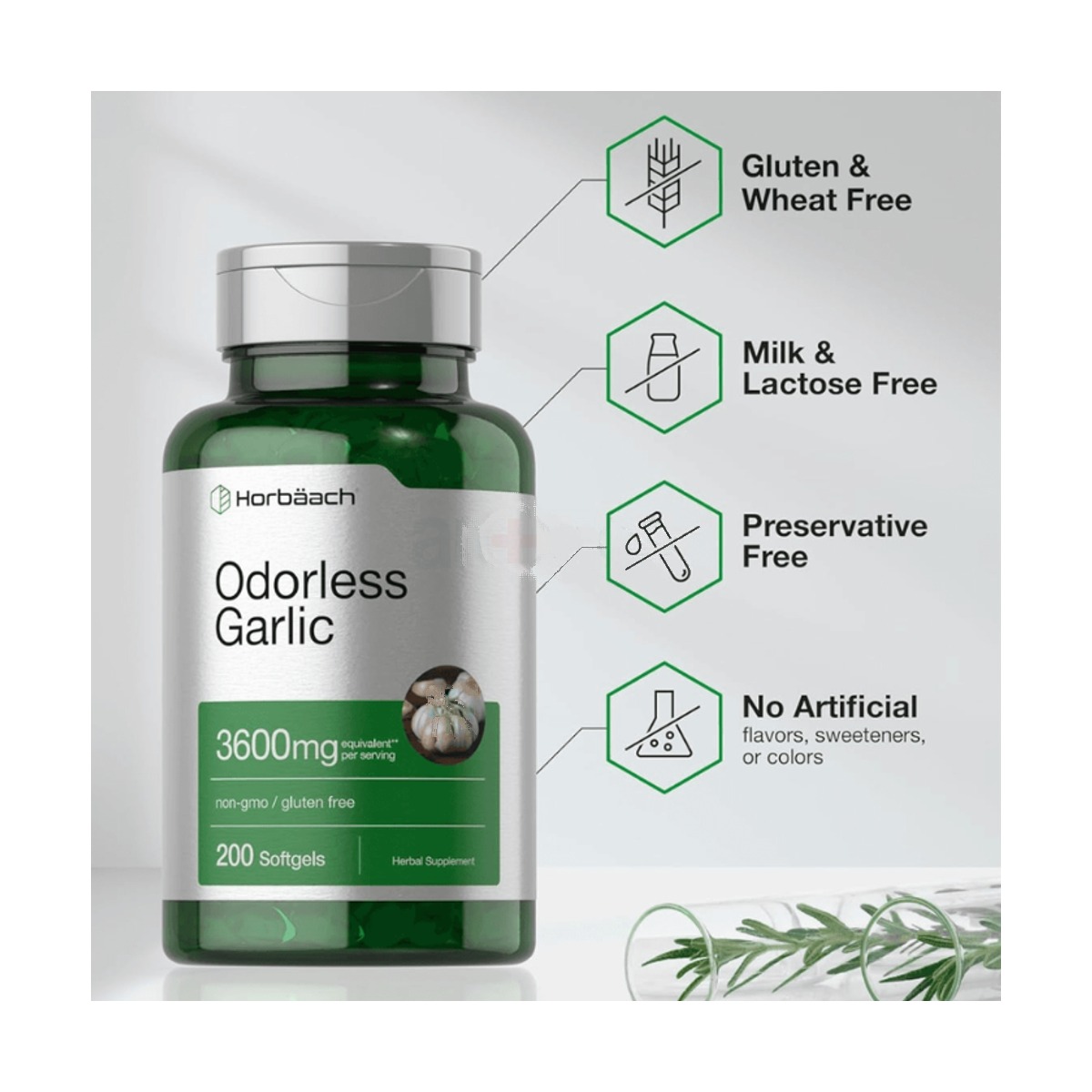 Horbaach Odorless Garlic 3600 mg – 200 Softgels