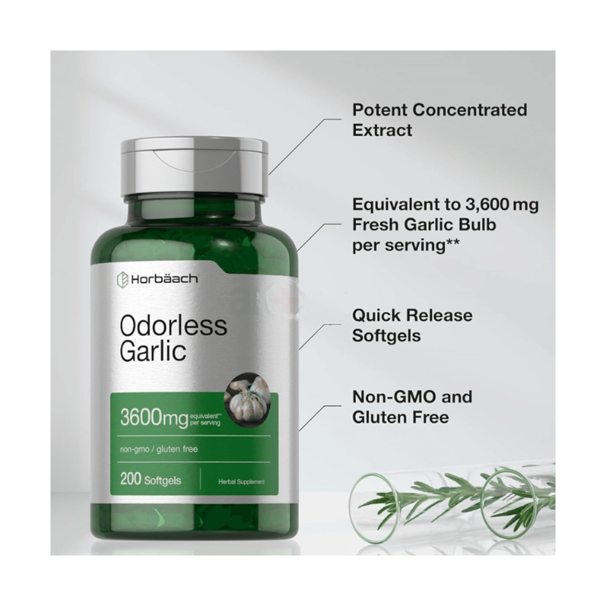 Horbaach Odorless Garlic 3600 mg – 200 Softgels