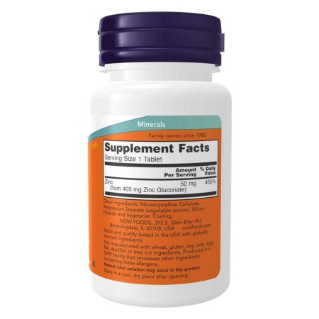 NOW Supplements, Zinc (Zinc Gluconate) 50 mg, Supports Enzyme Functions*, Immune Support*, 100 Tablets