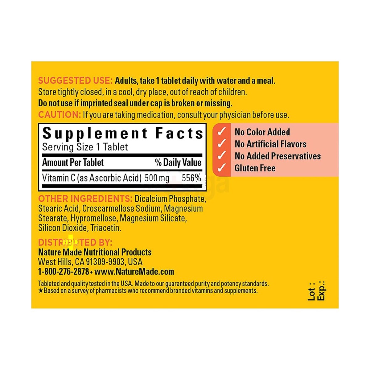 Nature Made Vitamin-C 500mg Dietary Supplement for Immune Support 100 Tablets