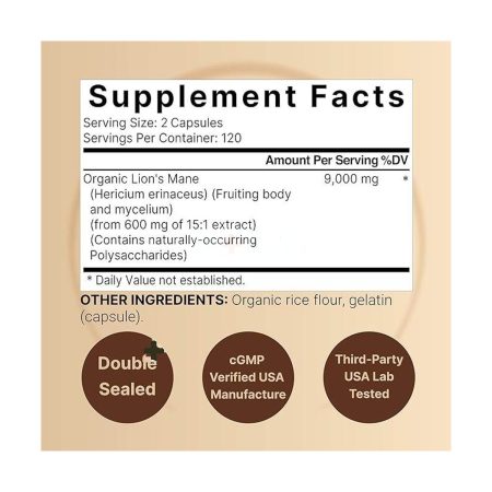 Naturebell Lions Mane Supplement 9,000mg Per Serving, 240 Capsules