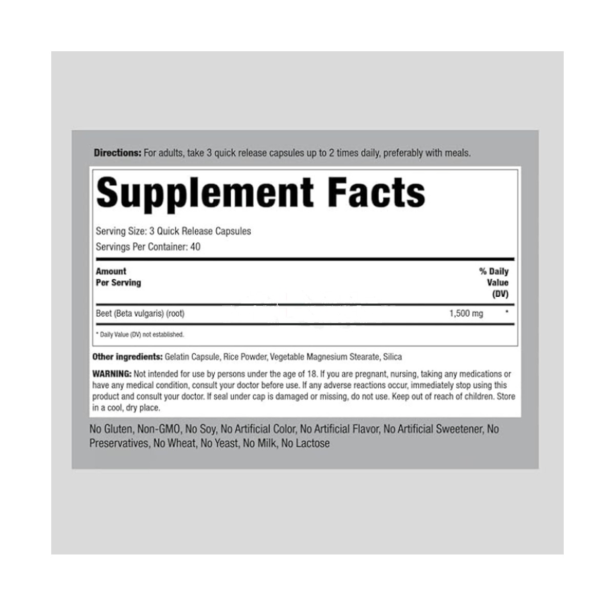 Beet Root Capsules 1500mg 120 Pills, Non-GMO, Gluten-Free, Red Superfood Supplement for Adults