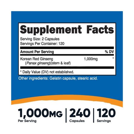 Nutricost Korean Ginseng 1000mg Serving, 240 Capsules