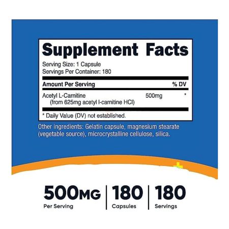 Nutricost Acetyl L-Carnitine 500mg, 180 Capsules - Non-GMO and Gluten Free
