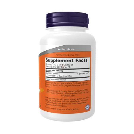 NOW Supplements, Acetyl-L Carnitine 500 mg, Amino Acid, Brain And Nerve Cell Function*, 100 Veg Capsules