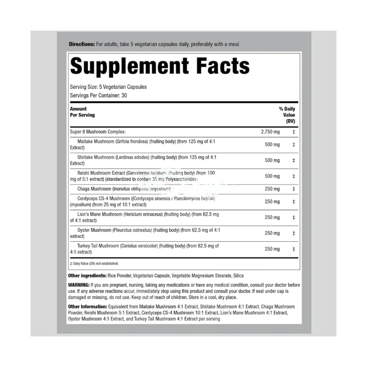 Piping Rock Mushroom Complex Capsules | 2750 mg | 150 Pills