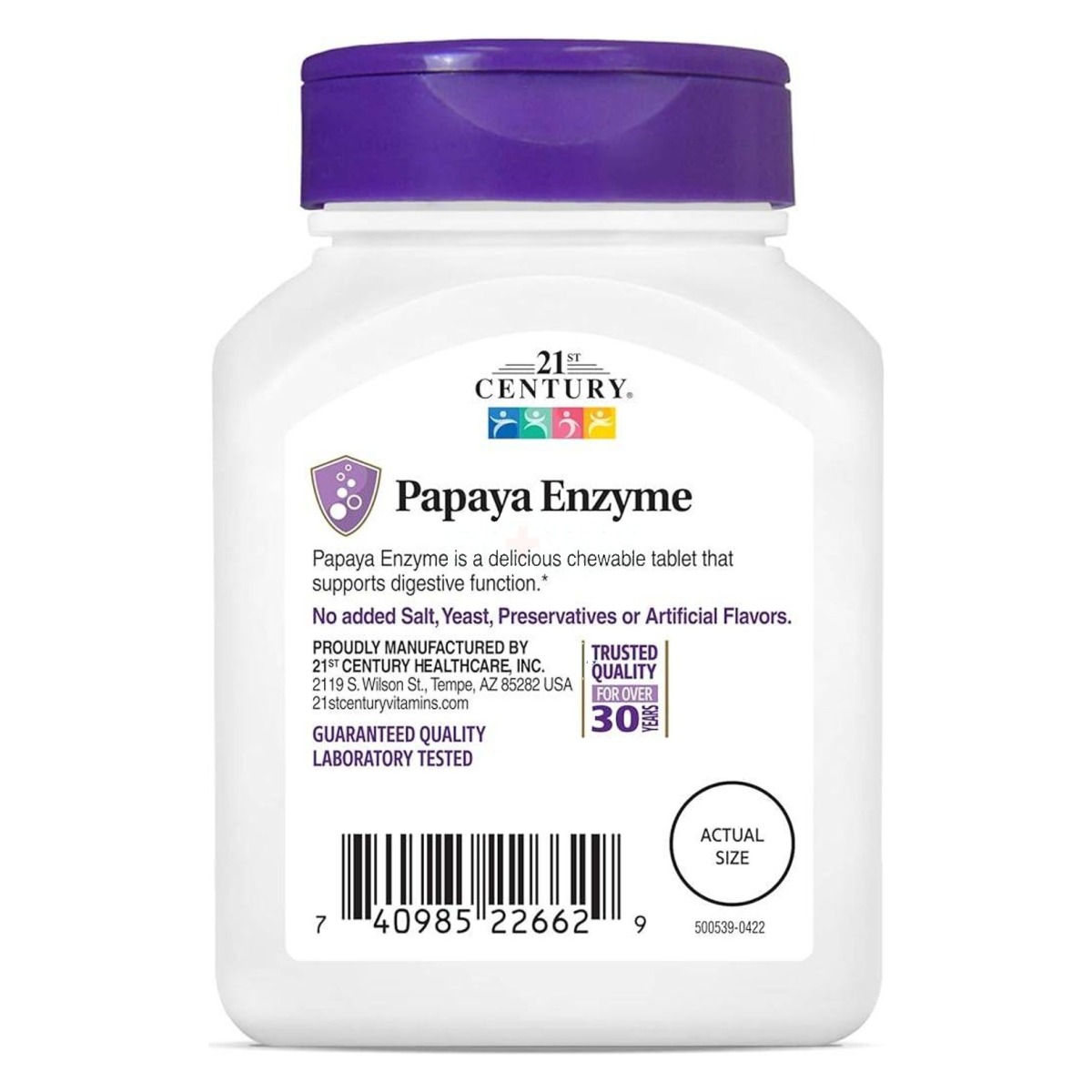21st Century Papaya Enzyme Chewable Tablets, Tropical, 100 Count