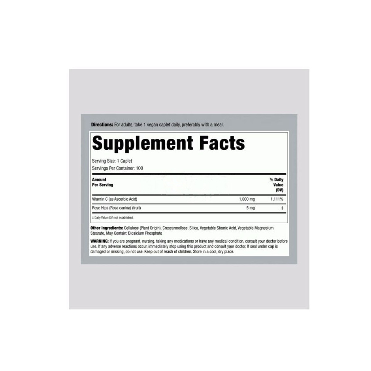 Piping Rock Vitamin-C 1000 mg with Wild Rose Hips 100 Tablets