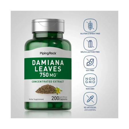 Piping Rock Damiana Leaves 750 mg | 200 Quick Release Capsules | Non-GMO, Gluten Free