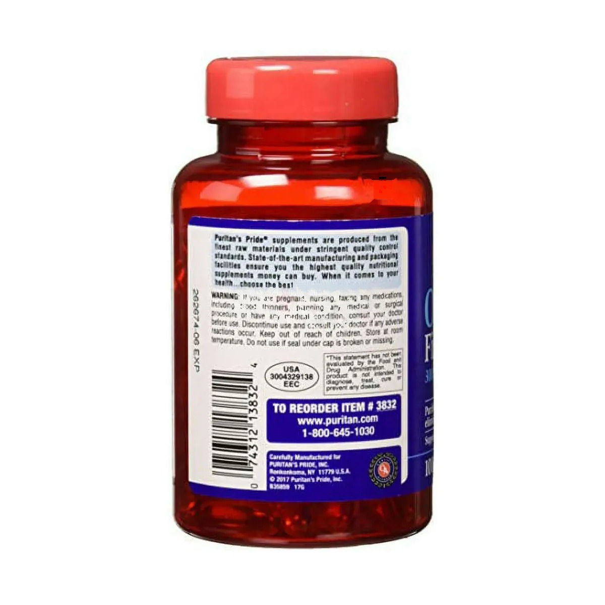 Puritans Pride Omega-3 Fish Oil 1000 Mg, 100 Softgels