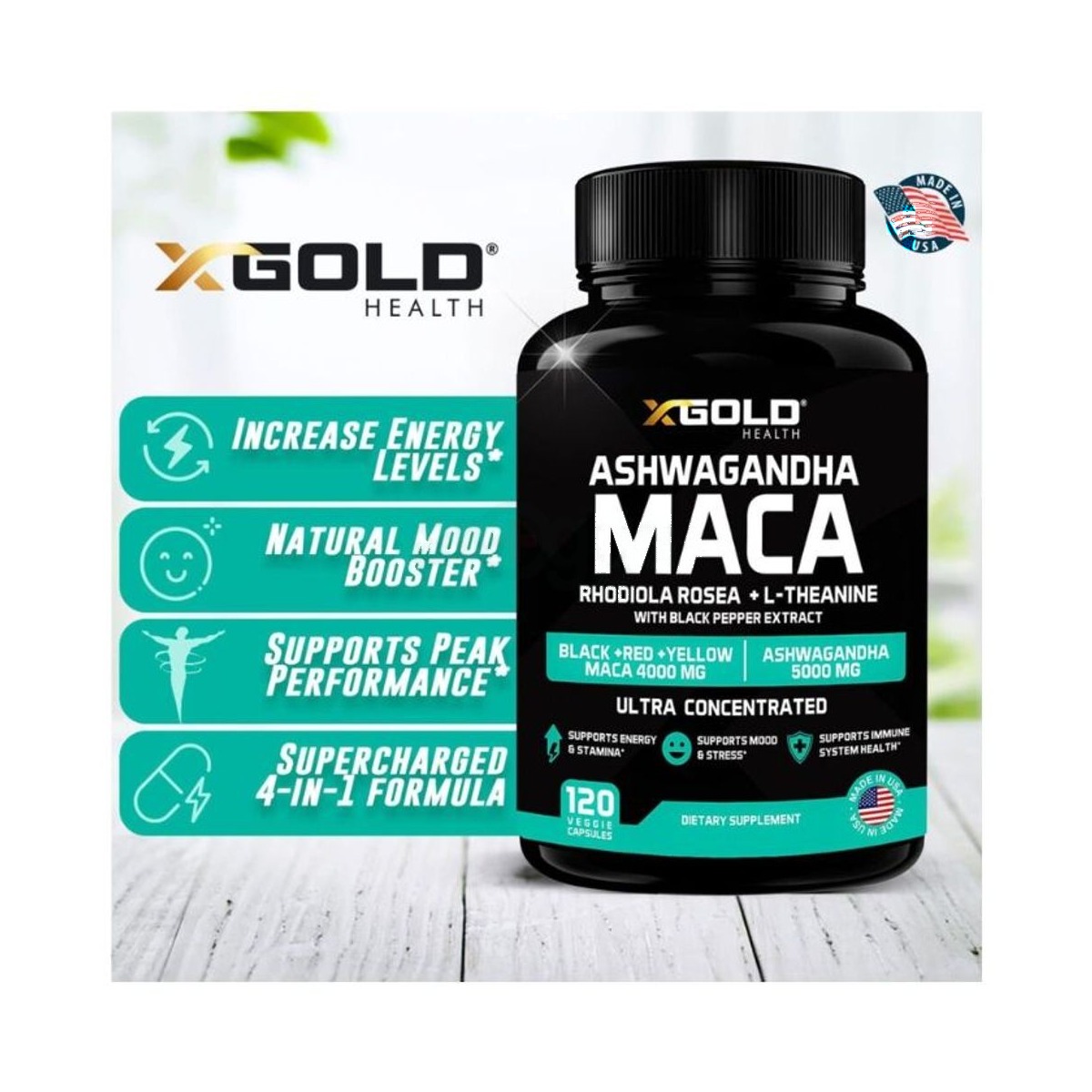 X Gold Strongest Health Maca Ashwagandha 120 Capsules