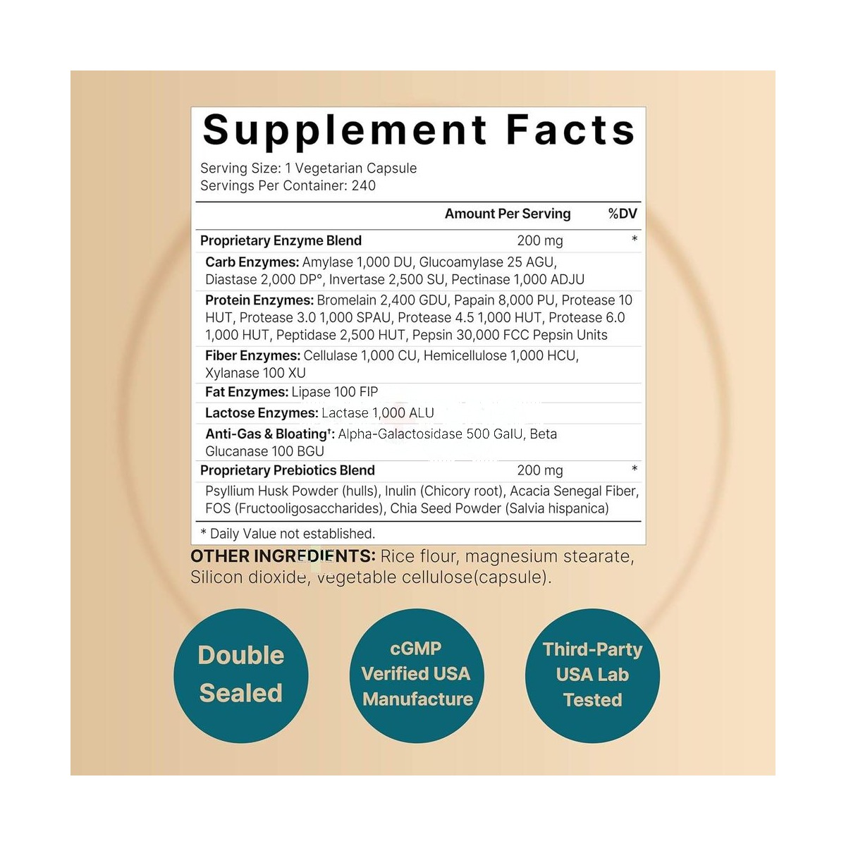 NatureBell Digestive Enzymes with Prebiotics and Prebiotics 240 Capsules