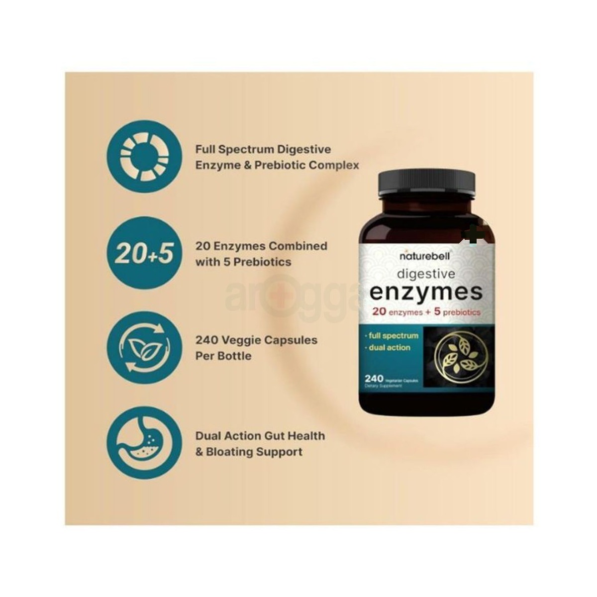 NatureBell Digestive Enzymes with Prebiotics and Prebiotics 240 Capsules