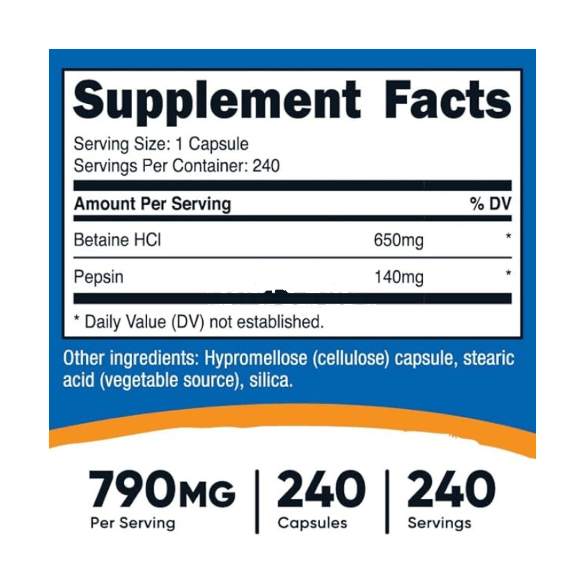 Nutricost Betaine HCl + Pepsin 790mg 240 Capsules