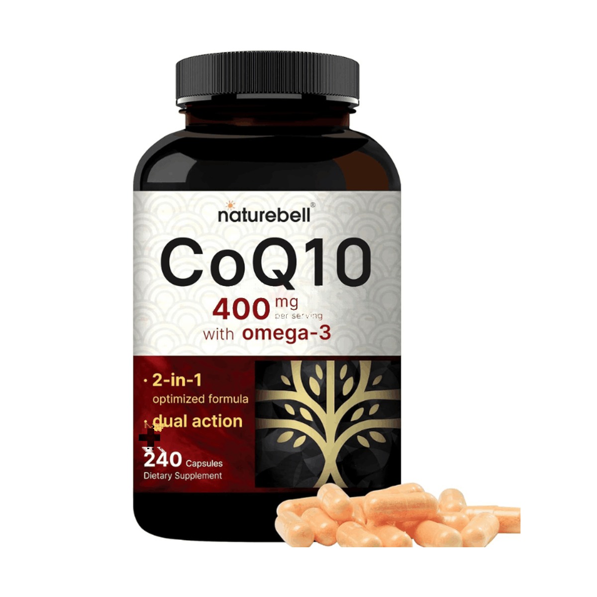 NatureBell CoQ10 400mg with Omega-3 Fatty Acids, 240 Capsules