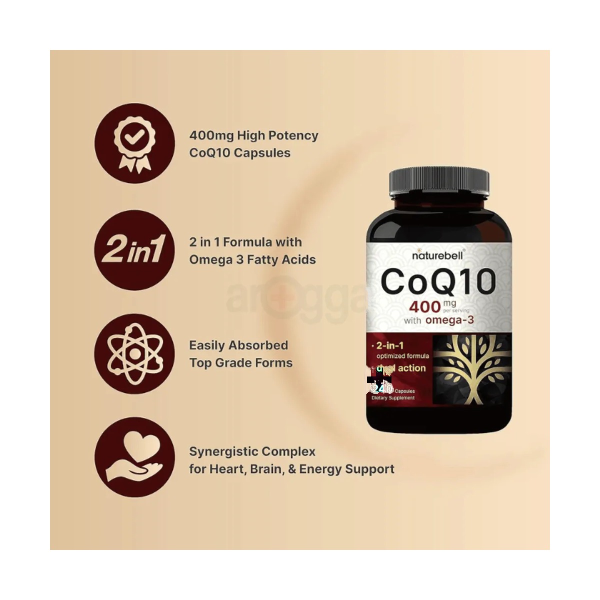 NatureBell CoQ10 400mg with Omega-3 Fatty Acids, 240 Capsules