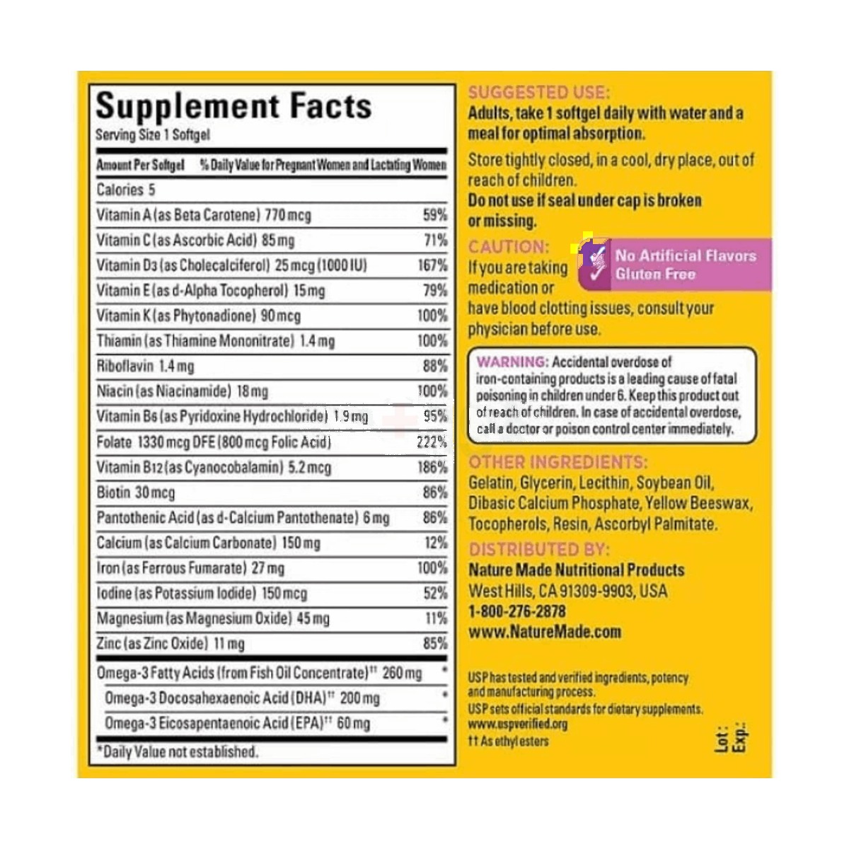 Nature Made Prenatal + Dha 200 mg Dietary Supplement (Netcount 150 Soft Gels)
