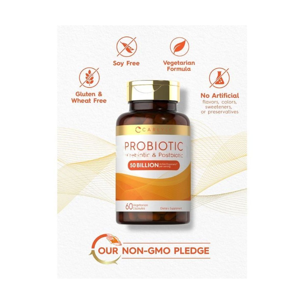 Carlyle Prebiotic, Probiotic & Postbiotic for Women and Men (50 Billion CFU) 60 Capsules