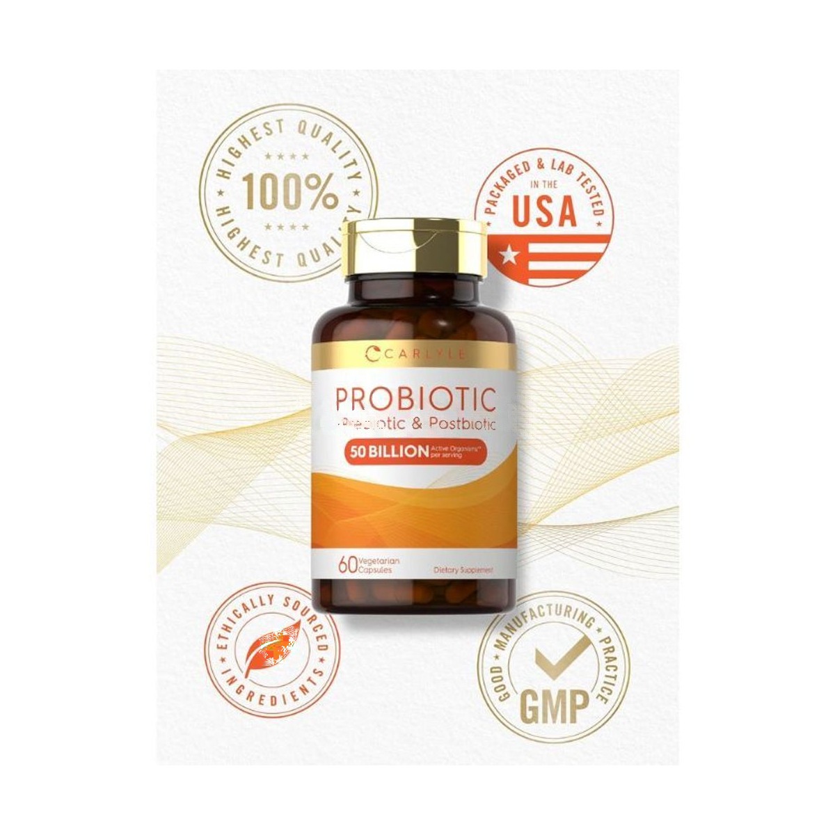 Carlyle Prebiotic, Probiotic & Postbiotic for Women and Men (50 Billion CFU) 60 Capsules