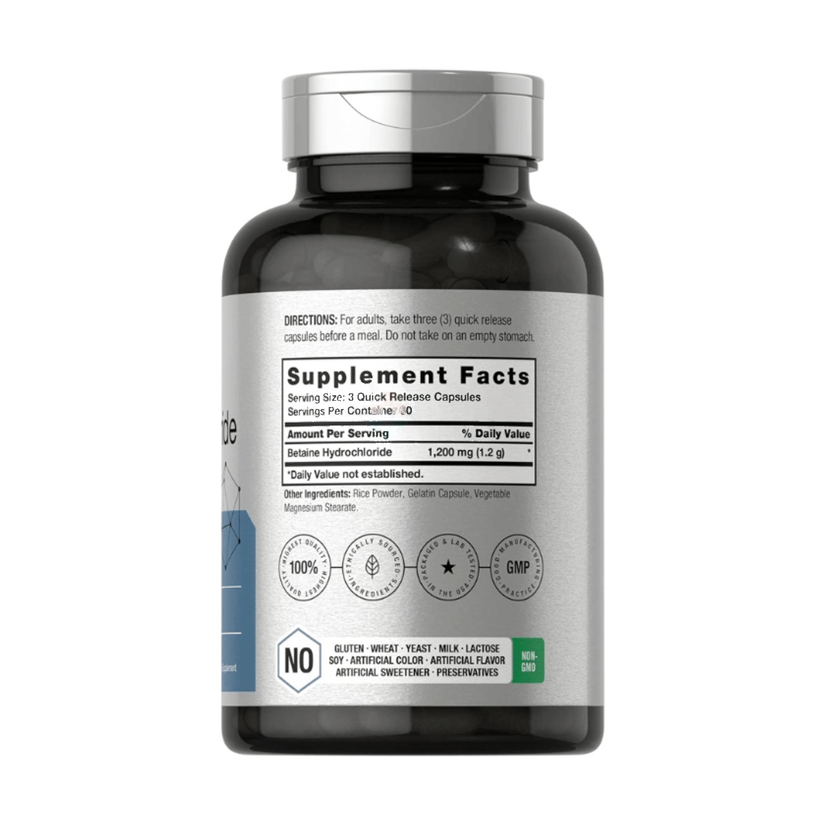 Horbaach Betaine HCl 1200mg | 180 Capsules | Betaine Hydrochloride Supplement