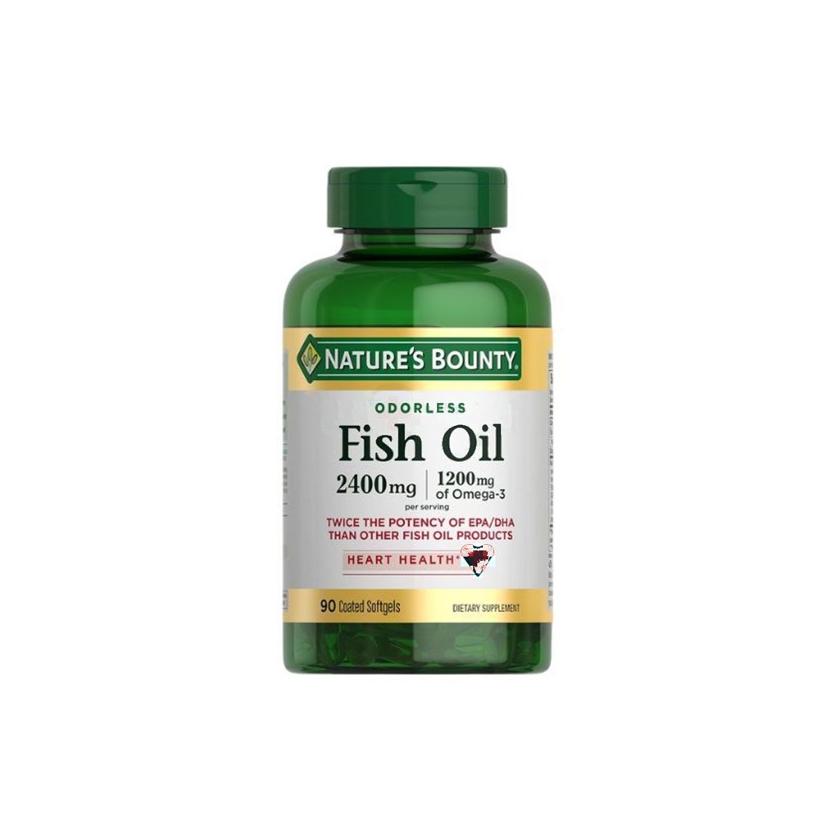 Nature's Bounty Odorless Fish Oil - 2400mg - 90 Coated Softgels with 1200mg Omega-3