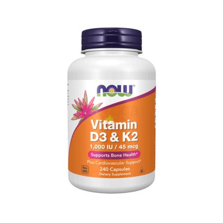 Now Supplements Vitamin D3 & K2 1000IU / 45mcg Supports Bone Health  240 Capsules
