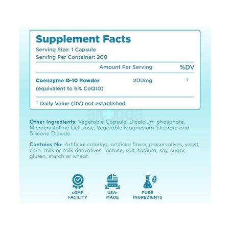 CoQ10 200mg 200 Capsules - Quick Absorption Non-GMO