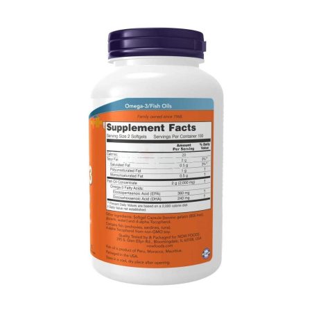 NOW Foods Supplements, Omega-3 180 EPA / 120 DHA, Molecularly Distilled, Cardiovascular Support*, 200 Softgels