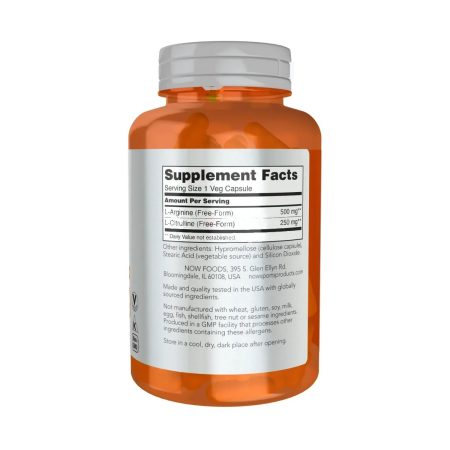 NOW Sports Nutrition, Arginine & Citrulline 500 mg 250 mg, Amino Acids, 120 Veg Capsules