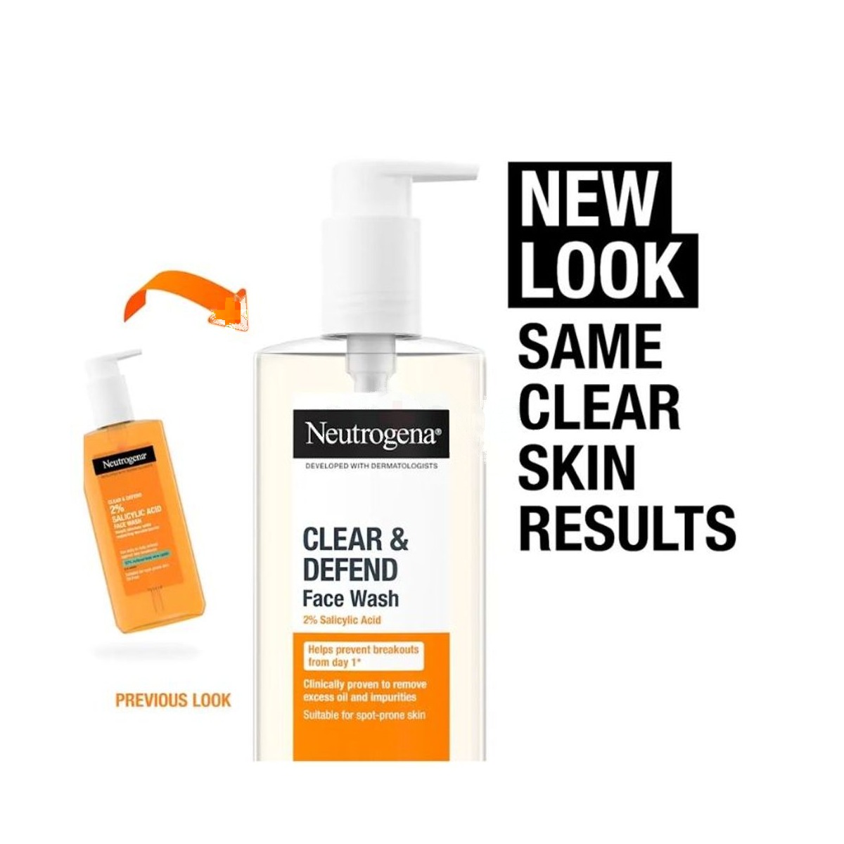 Neutrogena Clear & Defend 2% Salicylic Acid Oil Free Face Wash for Spot Prone Skin 200ml