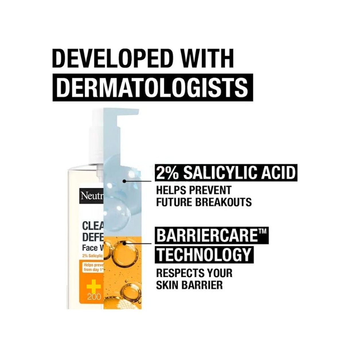 Neutrogena Clear & Defend 2% Salicylic Acid Oil Free Face Wash for Spot Prone Skin 200ml