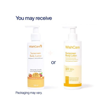 WishCare Sunscreen Body Lotion SPF 50 PA+++ with Niacinamide, Ceramide Carrot Seed and Raspberry 200ml