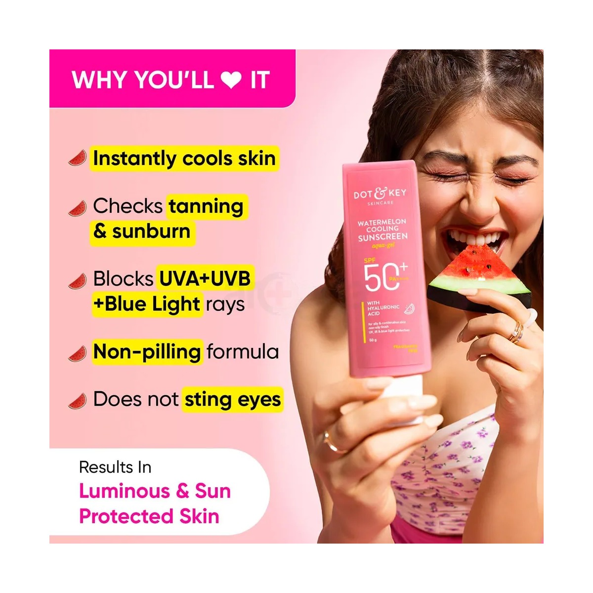 Dot & Key Watermelon Cooling Sunscreen SPF 50+ PA++++ with Hyaluronic Acid 80g